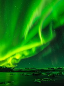 Preview wallpaper northern lights, aurora, sky, starry sky, night, green