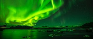 Preview wallpaper northern lights, aurora, sky, starry sky, night, green