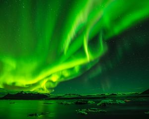 Preview wallpaper northern lights, aurora, sky, starry sky, night, green