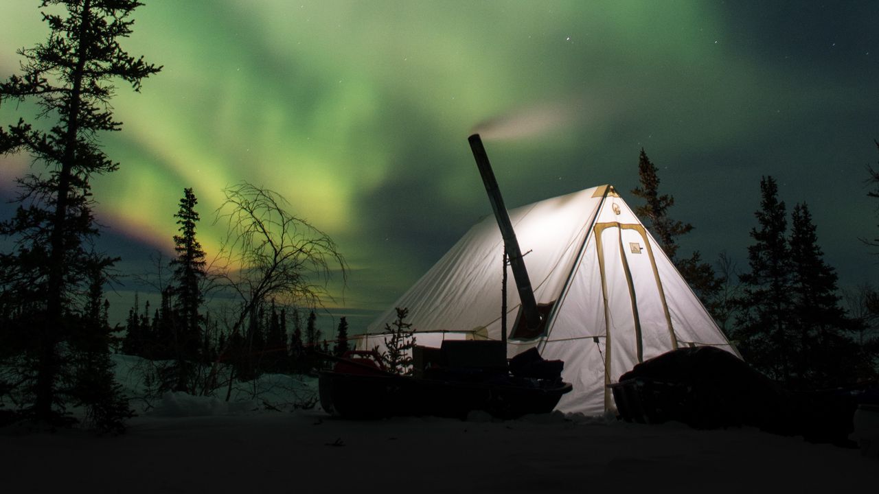 Wallpaper northern lights, aurora, tent, camping, night
