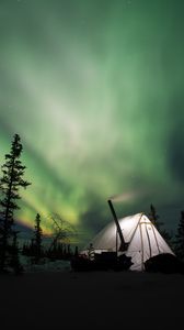 Preview wallpaper northern lights, aurora, tent, camping, night