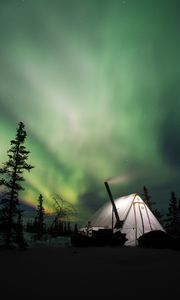 Preview wallpaper northern lights, aurora, tent, camping, night