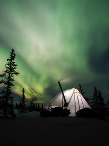 Preview wallpaper northern lights, aurora, tent, camping, night