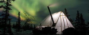 Preview wallpaper northern lights, aurora, tent, camping, night