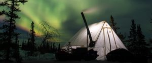 Preview wallpaper northern lights, aurora, tent, camping, night