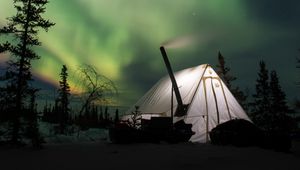 Preview wallpaper northern lights, aurora, tent, camping, night