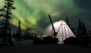 Preview wallpaper northern lights, aurora, tent, camping, night