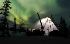 Preview wallpaper northern lights, aurora, tent, camping, night