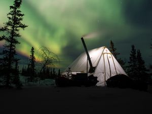 Preview wallpaper northern lights, aurora, tent, camping, night