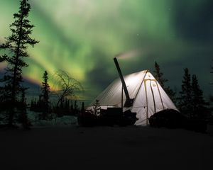 Preview wallpaper northern lights, aurora, tent, camping, night