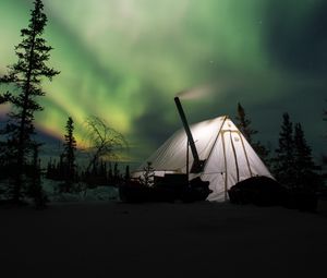 Preview wallpaper northern lights, aurora, tent, camping, night