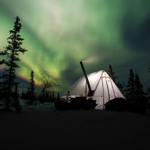 Preview wallpaper northern lights, aurora, tent, camping, night