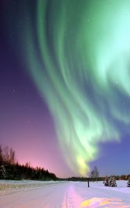 Preview wallpaper northern lights, aurora, winter, snow, starry sky