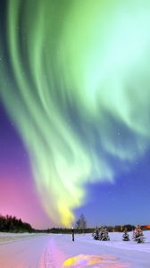 Preview wallpaper northern lights, aurora, winter, snow, stars