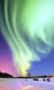 Preview wallpaper northern lights, aurora, winter, snow, stars