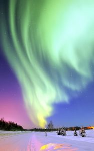 Preview wallpaper northern lights, aurora, winter, snow, stars