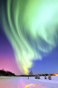 Preview wallpaper northern lights, aurora, winter, snow, stars