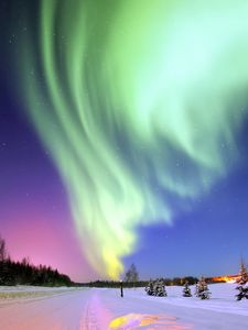 Preview wallpaper northern lights, aurora, winter, snow, stars