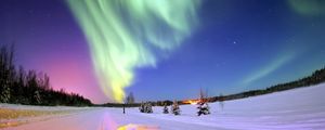 Preview wallpaper northern lights, aurora, winter, snow, stars