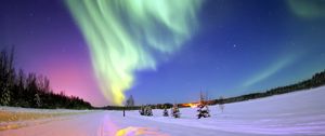 Preview wallpaper northern lights, aurora, winter, snow, stars