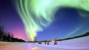 Preview wallpaper northern lights, aurora, winter, snow, stars