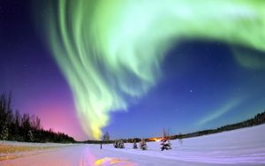 Preview wallpaper northern lights, aurora, winter, snow, stars