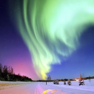 Preview wallpaper northern lights, aurora, winter, snow, stars