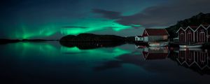 Preview wallpaper northern lights, building, night, coast