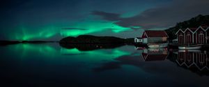 Preview wallpaper northern lights, building, night, coast