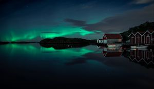 Preview wallpaper northern lights, building, night, coast