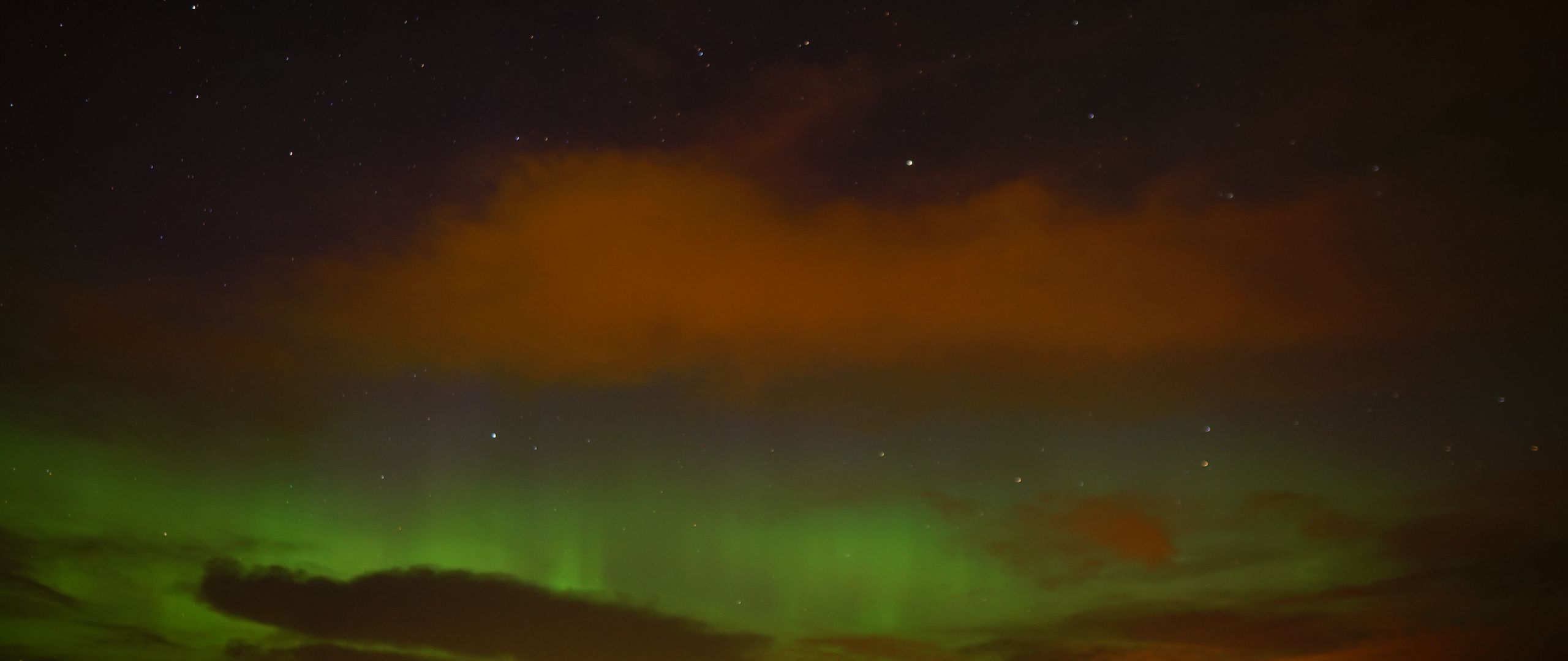 2560x1080 Wallpaper northern lights, clouds, stars, space, dark