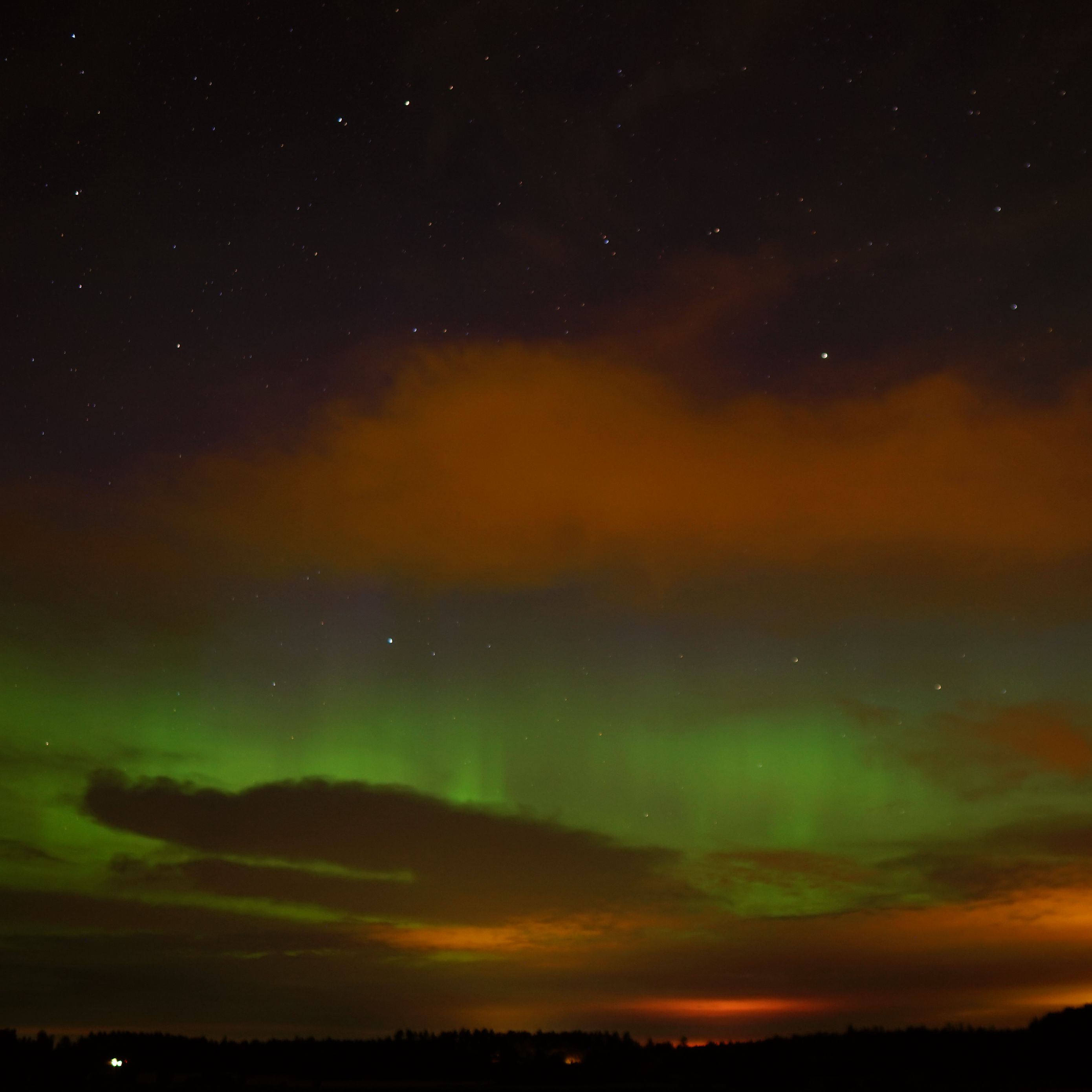 2780x2780 Wallpaper northern lights, clouds, stars, space, dark