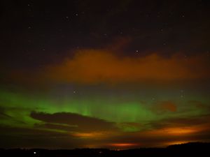 Preview wallpaper northern lights, clouds, stars, space, dark