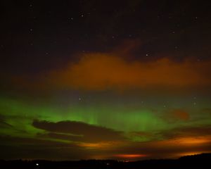 Preview wallpaper northern lights, clouds, stars, space, dark