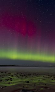 Preview wallpaper northern lights, coast, sand, pebbles, sea