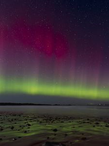 Preview wallpaper northern lights, coast, sand, pebbles, sea