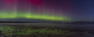 Preview wallpaper northern lights, coast, sand, pebbles, sea