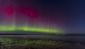 Preview wallpaper northern lights, coast, sand, pebbles, sea