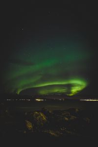 Preview wallpaper northern lights, dark, stones, lights