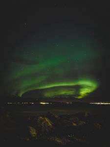 Preview wallpaper northern lights, dark, stones, lights