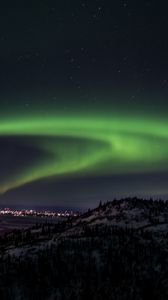 Preview wallpaper northern lights, hill, night, lights