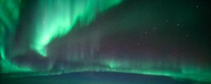 Preview wallpaper northern lights, hill, sea, night