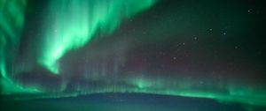 Preview wallpaper northern lights, hill, sea, night