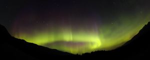 Preview wallpaper northern lights, hills, silhouettes, night