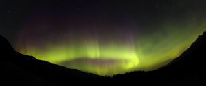 Preview wallpaper northern lights, hills, silhouettes, night