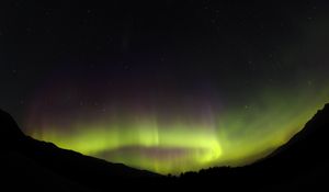 Preview wallpaper northern lights, hills, silhouettes, night