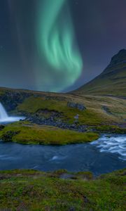 Preview wallpaper northern lights, landscape, river, nature