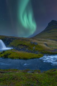 Preview wallpaper northern lights, landscape, river, nature