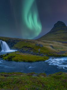 Preview wallpaper northern lights, landscape, river, nature