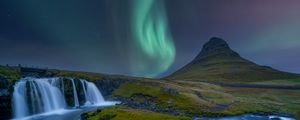 Preview wallpaper northern lights, landscape, river, nature